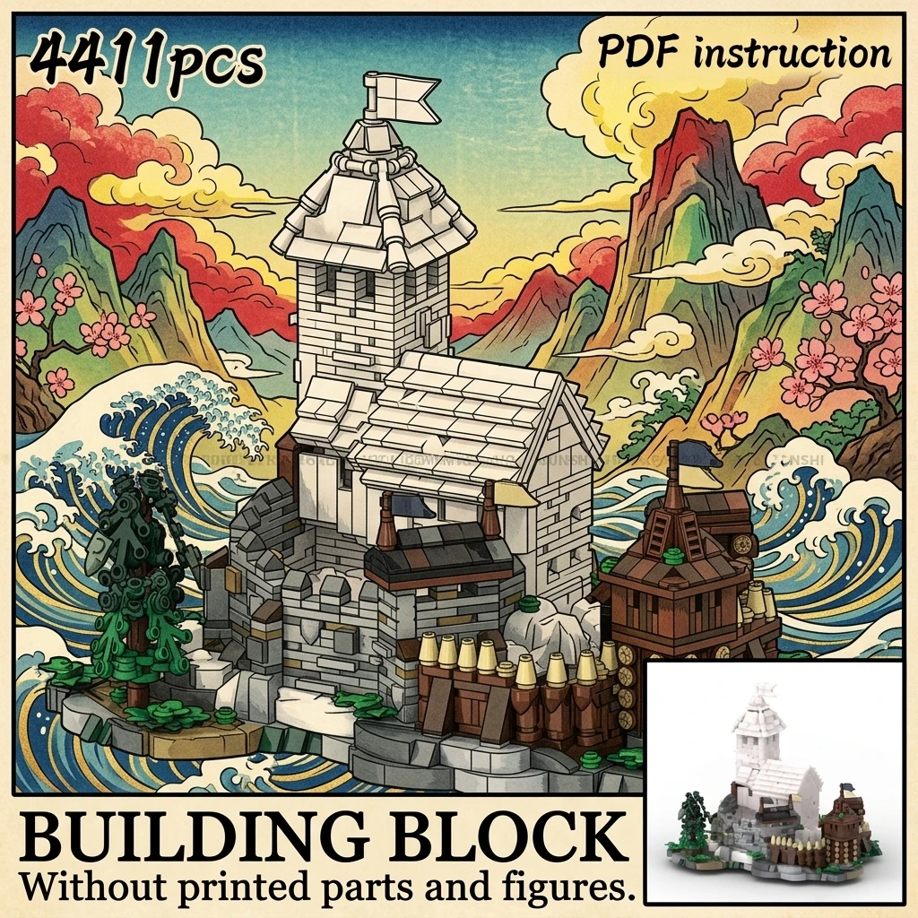 MOC Miniature Medieval Castle Keep Extension Kit Building Blocks Fortress Tower Micro Scale Display Model Adult Brick Toy Set