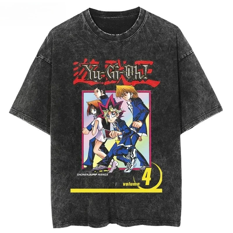 

Popular Japanese Anime Game Wang Shui Wash Old Vintage Short-sleeved Unisex T-shirt Pure Cotton Yu-Gi-Oh! Duel Monsters GameKing