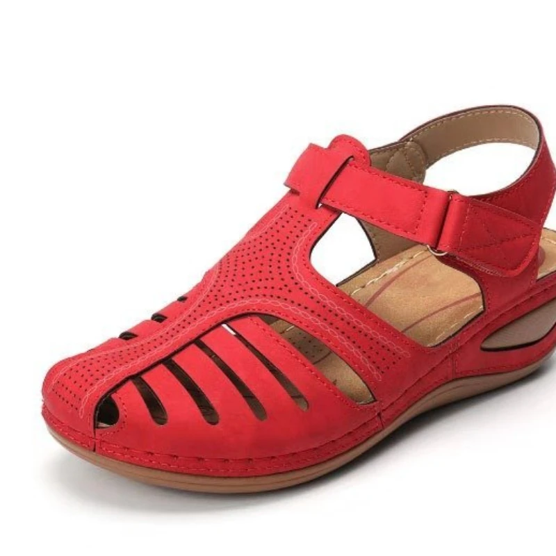 Sandalias de cuña ortopédicas de Punta abierta para mujer, zapatos Retro de plataforma informales de cuero, antideslizantes, Estilo Vintage, de