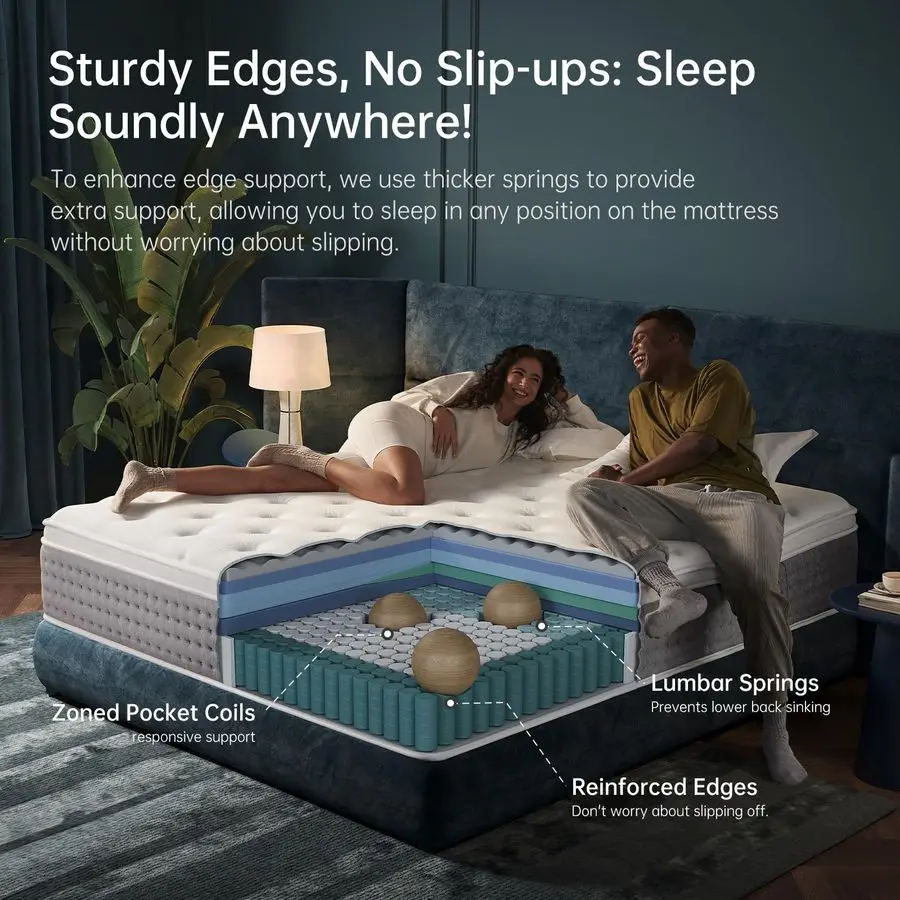 مرتبة كاملة الحجم بوصة، هجينة متوسطة الحجم مع ملفات جيب ملفوفة بشكل فردي من إسفنج الذاكرة، معتمدة من CertiPURUS، من الألياف #6