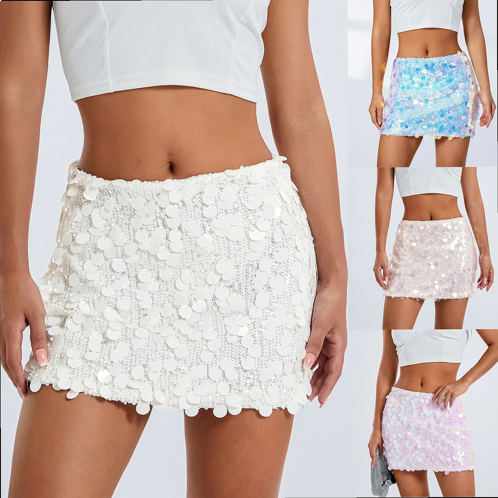 Sequins Mini Skirt, Irregular Sequin Short Skirts for Women Spring Summer Party Nightclub