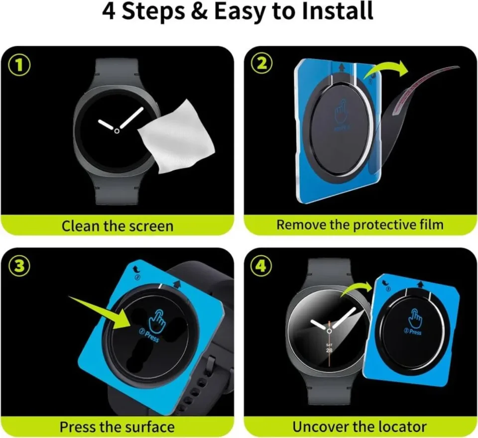 Película de Pegado Rápido para Samsung Galaxy Watch 9/8/7/6/5/4 40mm 44mm 8 Classic Ultra 2/1/Ultra 2025 47mm Vidrio Templado Película de Pantalla 6