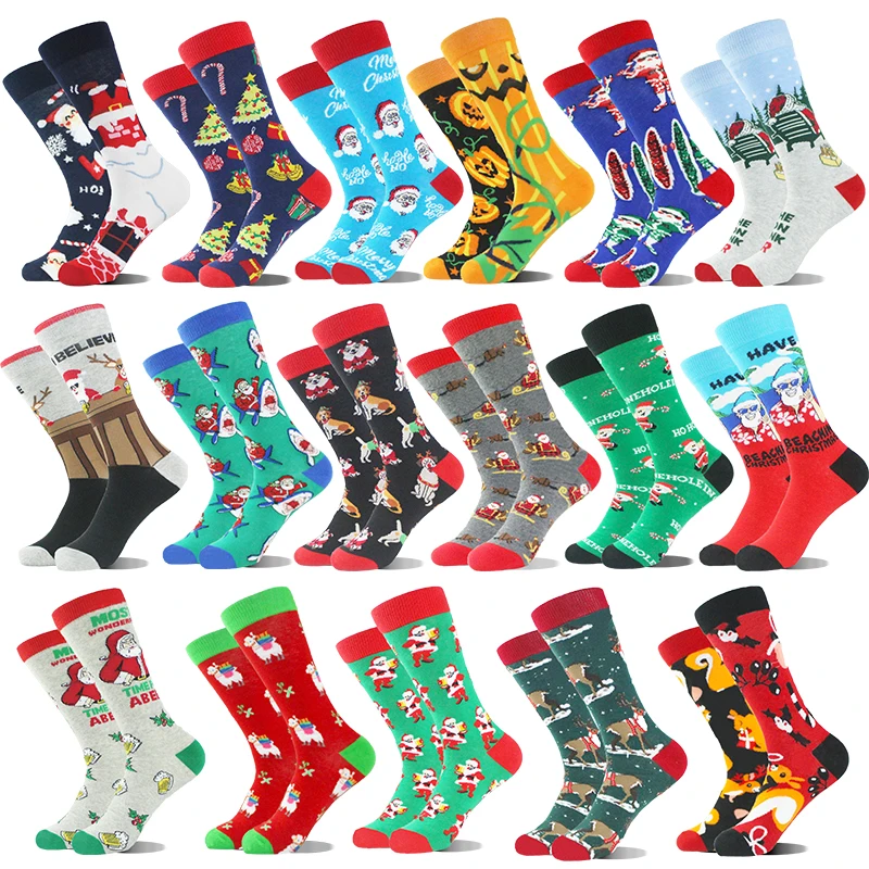 

Merry Christmas Socks Hallowmas Design Funny Women Men Sox Happy Santa Claus Elk Skarpetki Middle Sokken Skateboard Divertidos