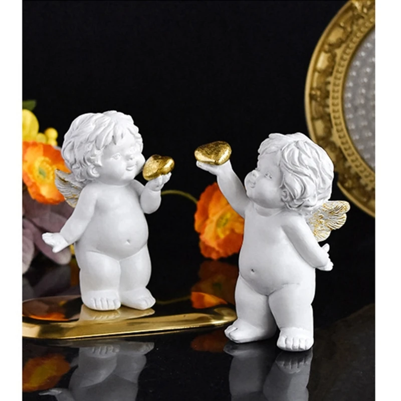 Love Styles Baby Angelic Desktop Statue Ornament Resins Cherub Holding Heart Sculpture Figurine for Valetines Day DropShipping