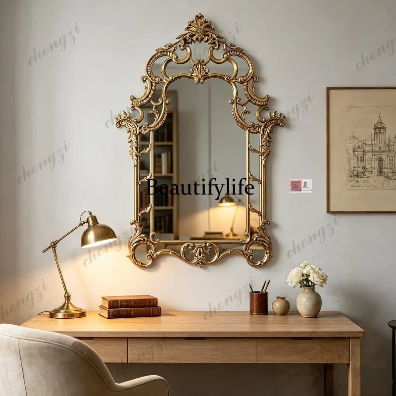 French retro carved makeup mirror American desktop vanity mirror wall-mounted bathroom mirror