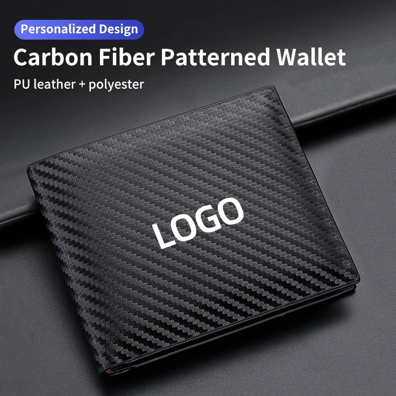 PU Leather Car Men's Short Wallet Carbon Fiber Wallet Credit Card Holder Car Interior Accessories Carbon Fiber Patterned Wallet