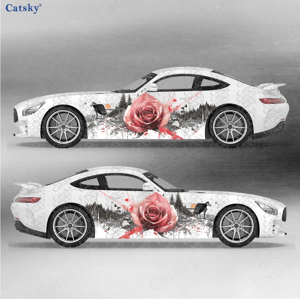 2pcs Rose flower scenic sticker, suitable for cars and trucks, durable, fade-resistant, easy to install and remove - Enhance the