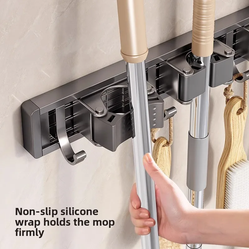 1pcs Folding Mop Broom Holder No Drill Wall Mounted Hook Storage Rack for Bathroom Balcony Entryway Toilet Organizer - view 3