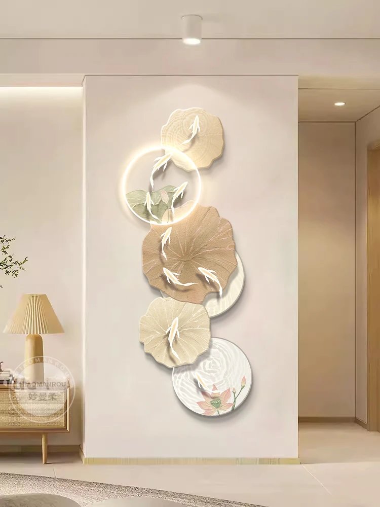 Nine Fish Painting Decoration Corridor Corridor Cream Wind Belt LED Light Mural Simple and Fresh Hanging Painting