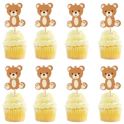 10-30pcs Cute Bear Cake Toppers Happy Birthday Cupcake Toppers Kids 1st Birthday Wedding Cake Decor Fruit Toothpick Baby Shower