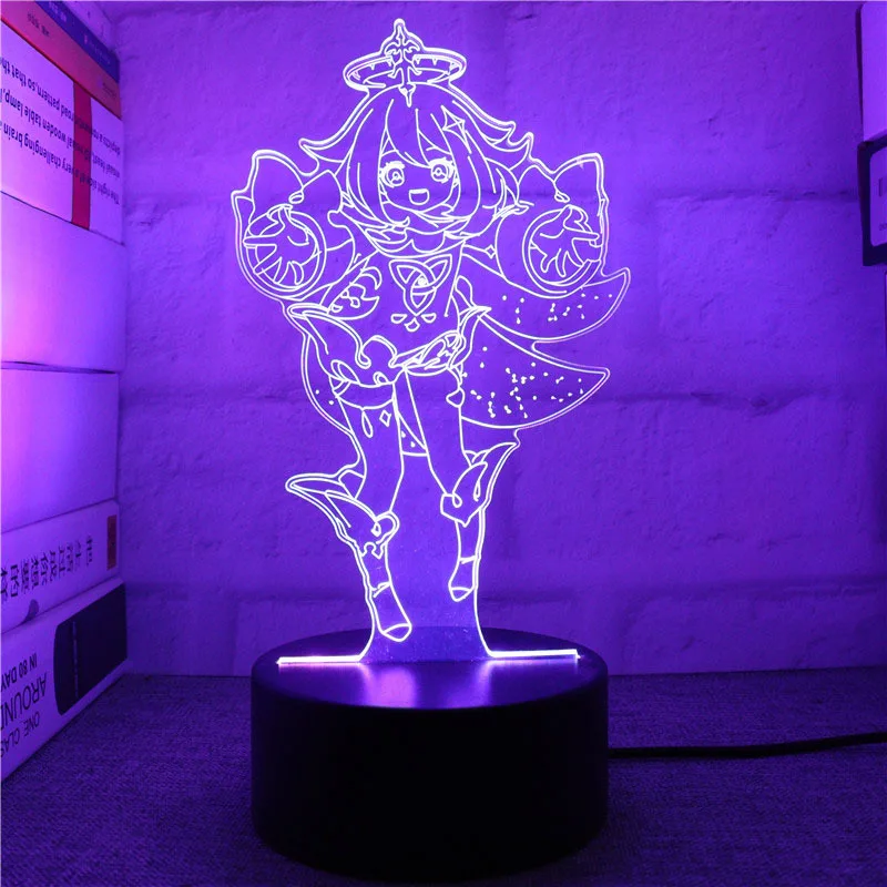 Genshin Impact 3D LED Night Lights Anime Figure Aether Lumine Hu Tao Keqing Klee Qiqi Desk Lamps Kids Kawaii Bedroom Decoration