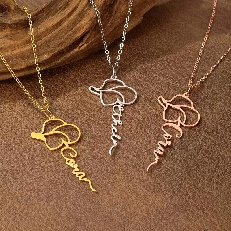 

Custom Cowboy Hat Name Necklaces For Women Men Stainless Steel Customized Necklace Pendant Personalized Neck Chain Jewelry Gift
