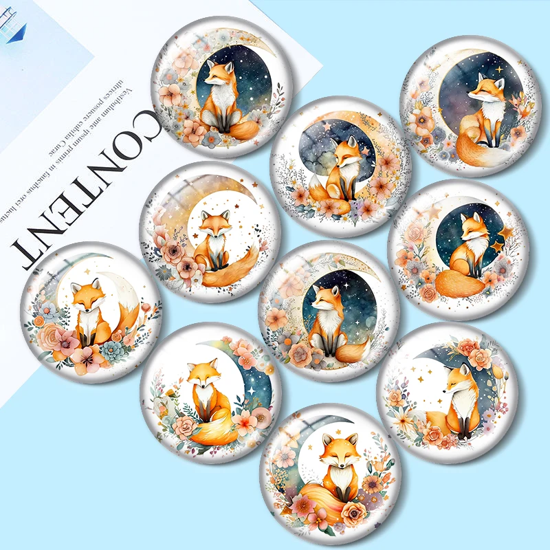 Lis i księżyc akwarela do wyrobu biżuterii 10 sztuk 12mm/14mm/16mm/18mm/25mm Cabochon Demo płaski tył dokonywanie ustaleń