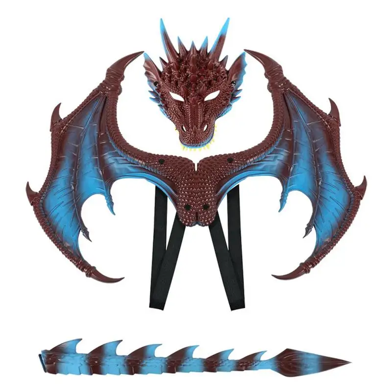 

3pcs Adjustable Dragon Mask Wings Cosplay Costume Prop Kids Kit Fantasy Halloween Props Accessory Children Rubber