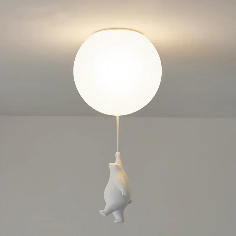 Lámpara colgante de techo con forma de muñeca de oso bonito, globo moderno de cristal colgante E27, luz de techo para habitación de niños, cama para