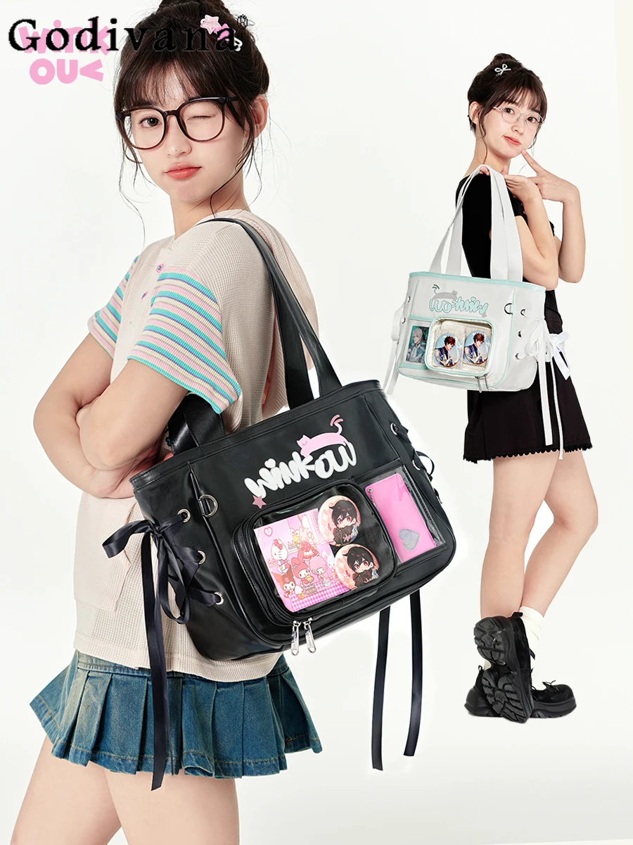 

2D Japanese Original Lolita Ribbon Pain Bag Large Capacity 10cm Cute Doll Bag Casual Single Shoulder Crossbody Bags for Women