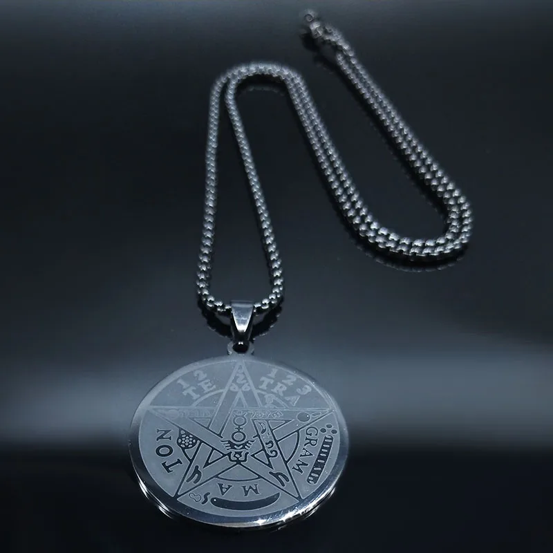 Witchcraft Pentagram Stainless Steel Necklace for Men Black Color Tetragrammaton Jewish Male Chain Jewerly joyas N1163S06