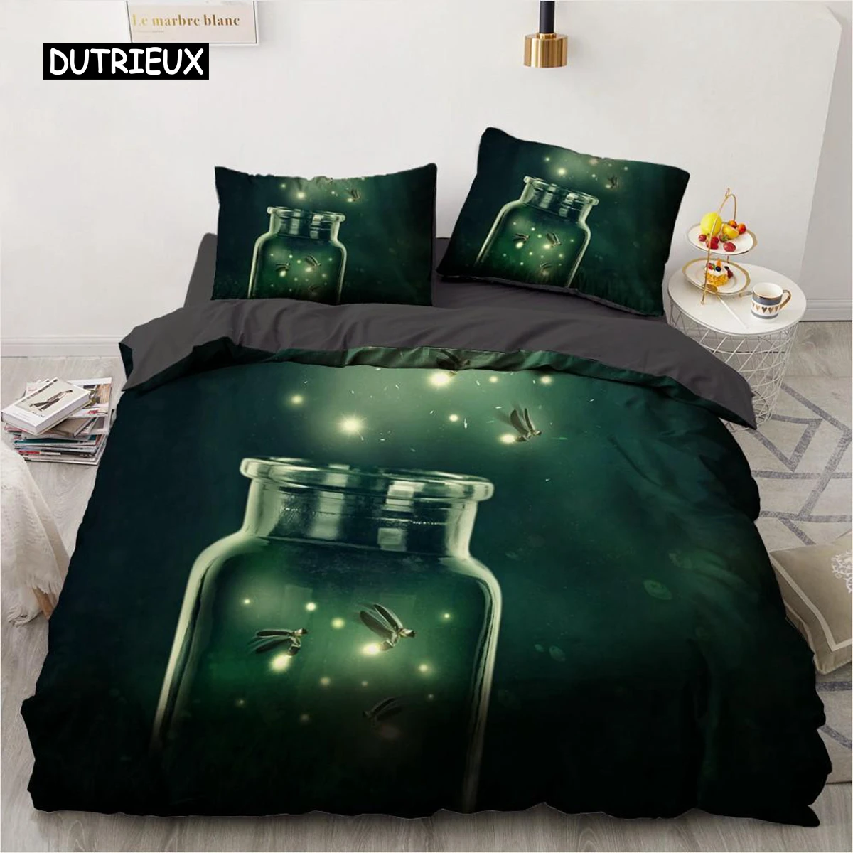 

Forest Duvet Cover Set Fireflies Flying In A Glass Bottle Bedding Set Queen Size Animals 2/3pcs Polyester Quilt Cover for Kids