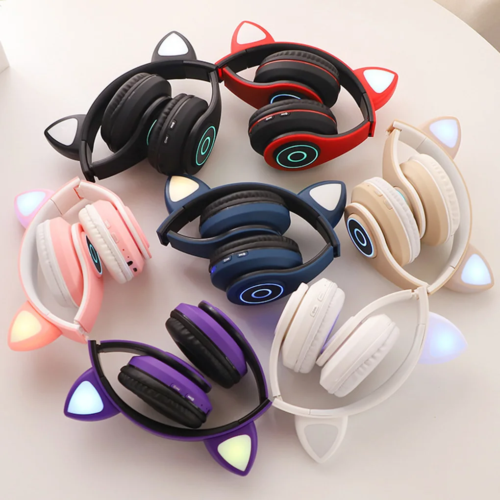 Headphone LED Flashing Light Headset Adorable Wireless Rechargeable Gaming Microphone Bluetooth-compatible 5 0 Earphone  Black