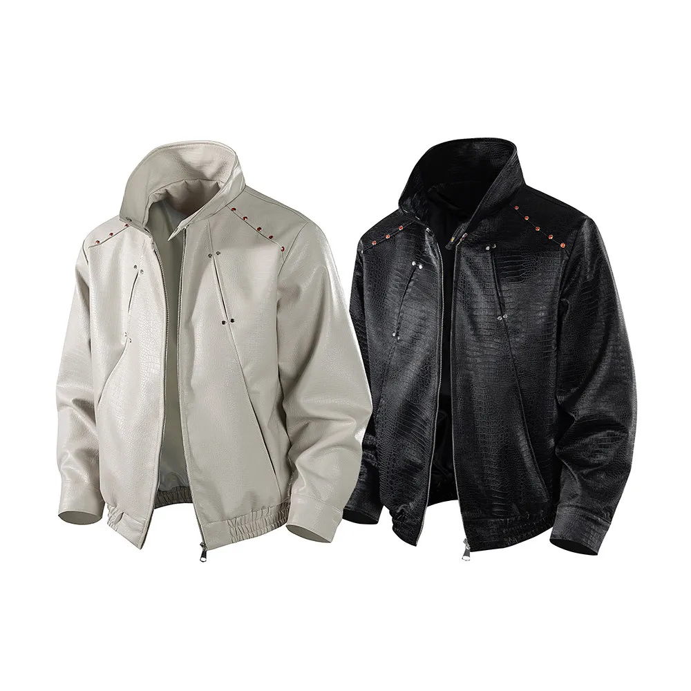 American street fashion casual leather jacket, crocodile texture design leather jacket, men's loose leather jacket