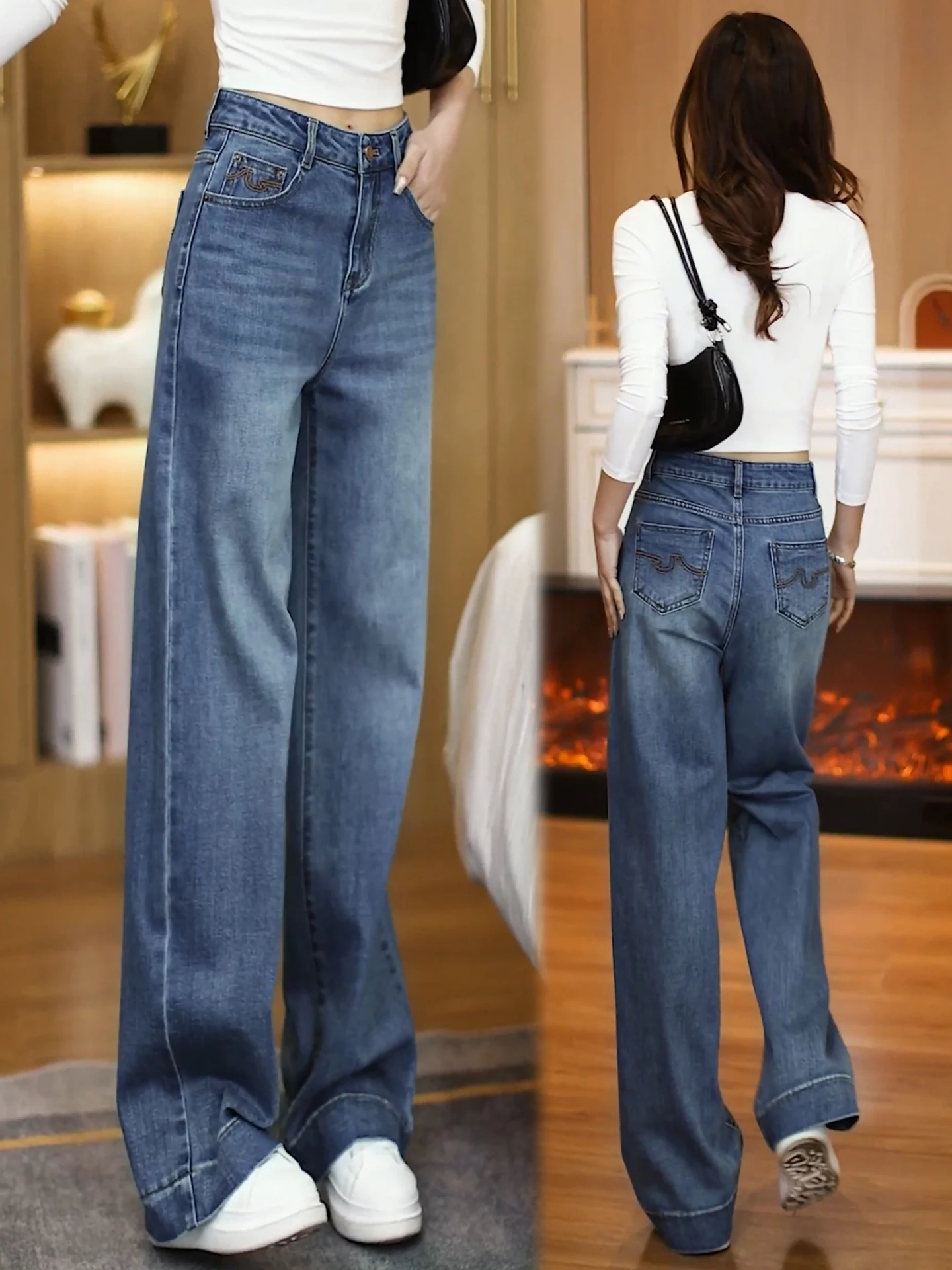 

Женские джинсы с вышивкой в стиле ретро, прямые, с высокой талией, утягивающие, широкие, узкого кроя, повседневные, из смесового хлопка, весна-осень