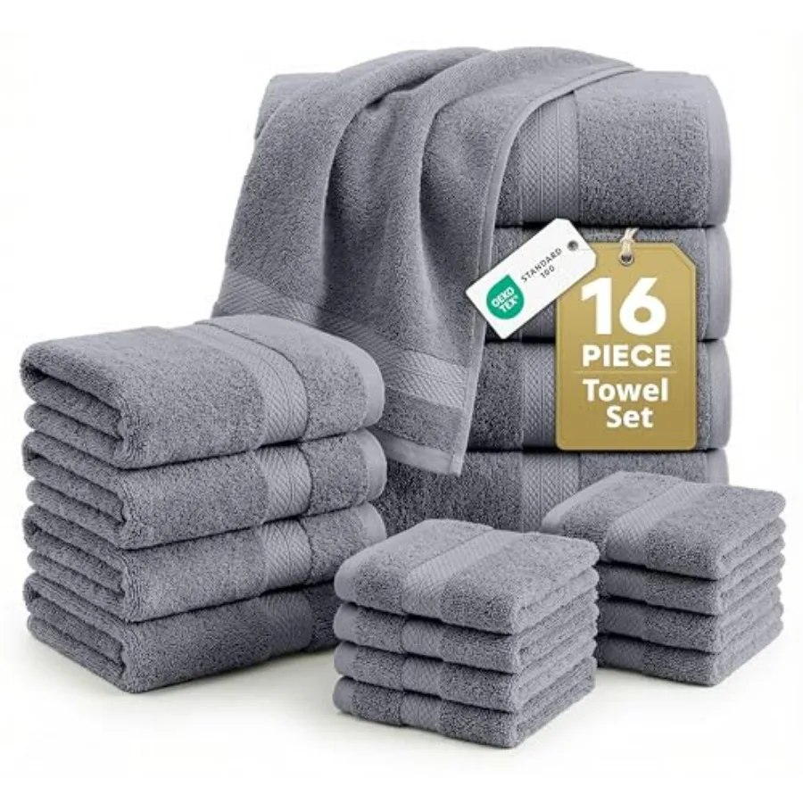 Bathroom use, 100 cotton, cool grey, soft absorbent quick-dry towels set with OEKO-TEX certification and machine washable durab