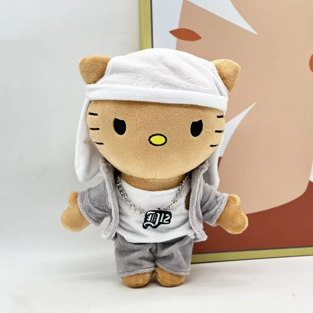 24cm Hello Kitty Selena Eminem Cartoon Plush Doll White Hat Boy Figure Stuffed Toys Cute Cat Boys Girls Christmas Birthday Gifts