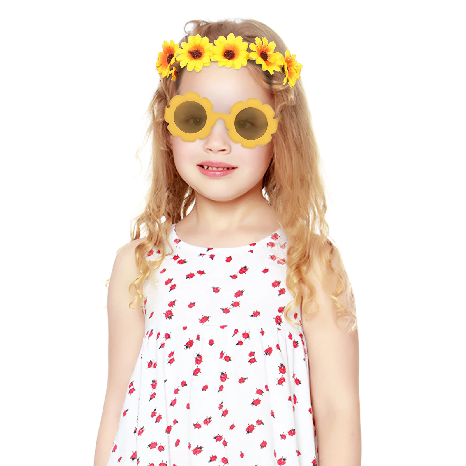 

Sunflower Head Wreath Sunglasses Set Yellow Orange Flowers Lightweight Durable Garland Hair Accessories Bride Flower