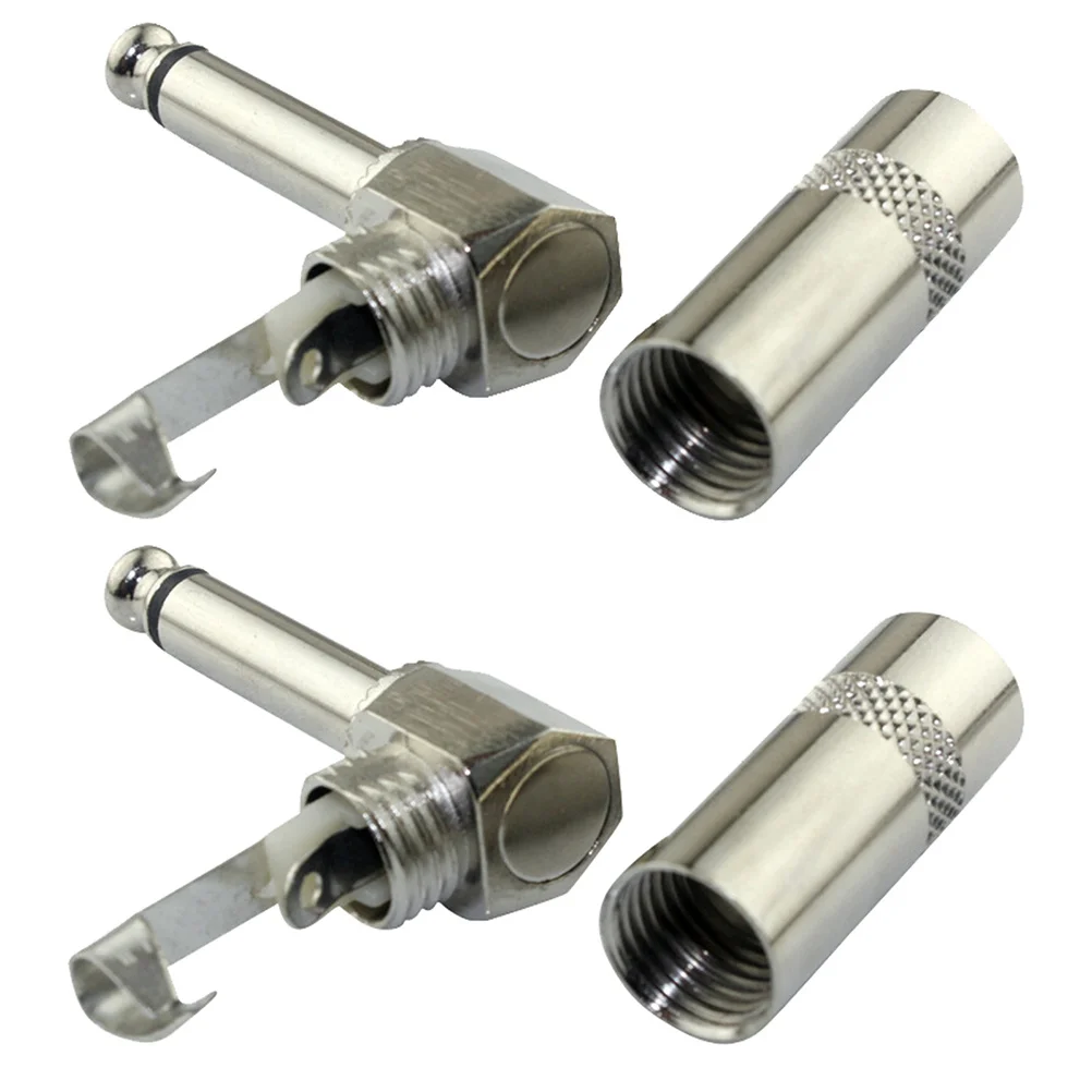 

2Pcs 6.35 Mono Bend Plug Electric Guitar Connection Wire Practical Metal Adapter Reliable Material Tone Preservation