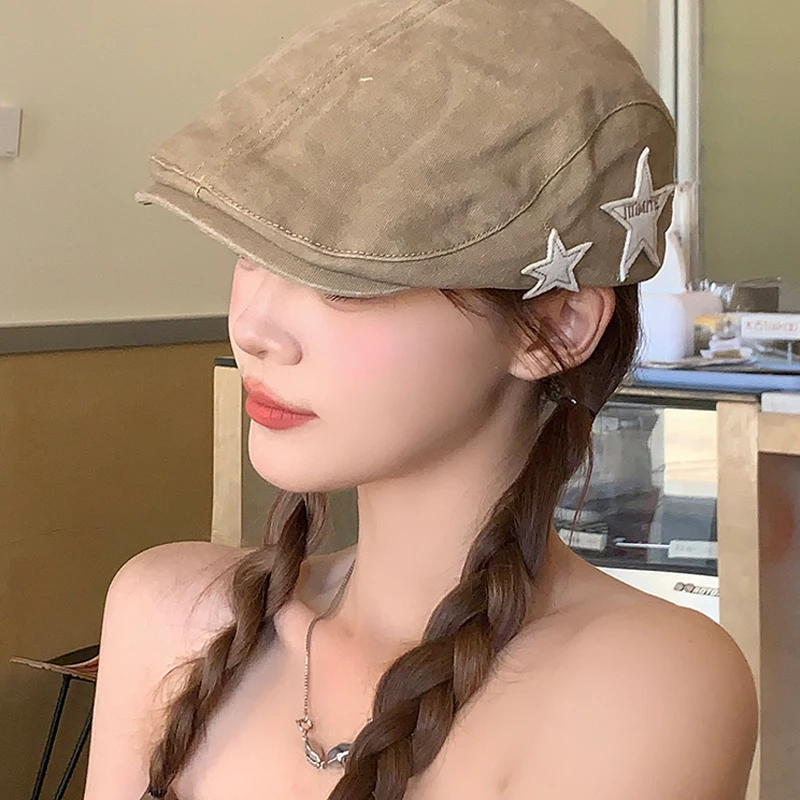 American retro star beret, British casual face enhancing small artist hat, simple and versatile, suitable for spring and summer