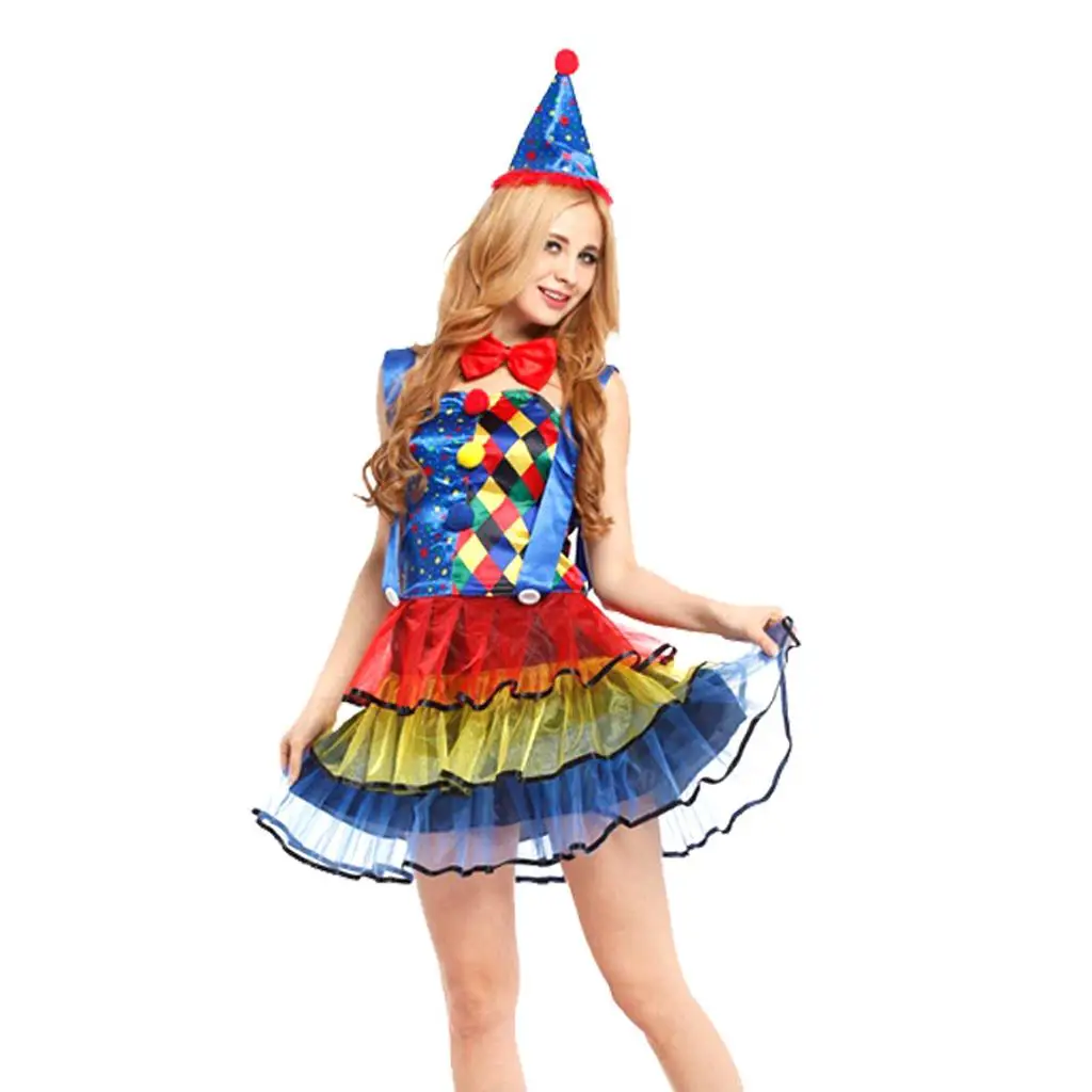 

Adult Clown Funny Outfit Dress Set with Accessories for Halloween Ball Room Stage Competition