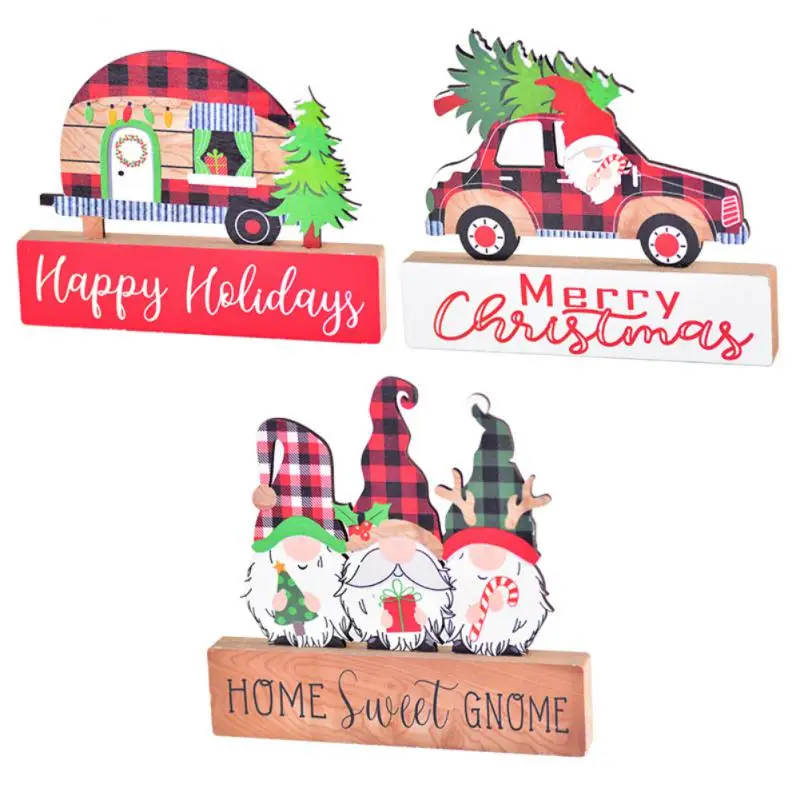 New Christmas Decorations Painted Wooden Ornaments Christmas Cars Faceless Old Rudolph Pattern Christmas Ornaments