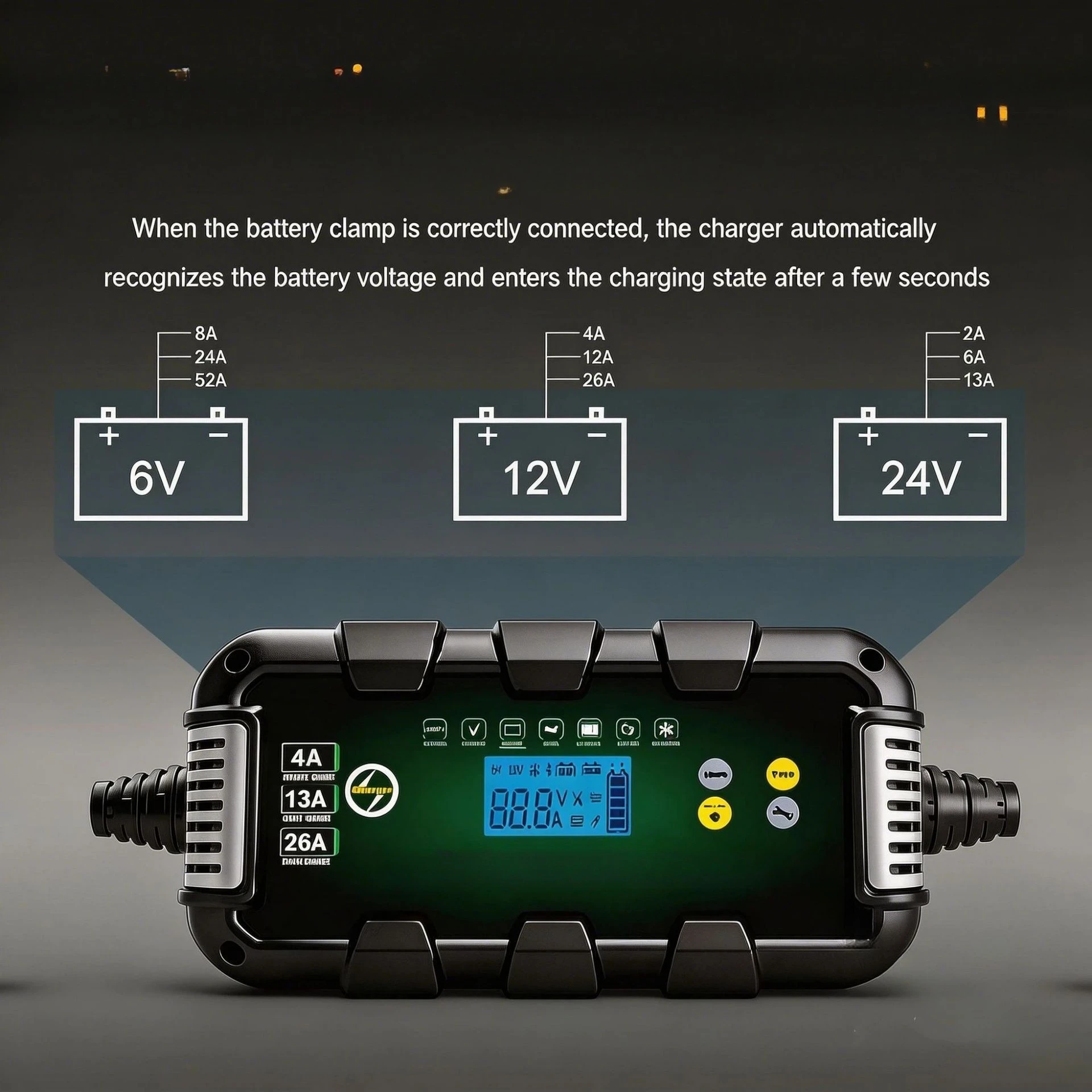 26A Smart Car Battery Charger 12V High Power AGM Lithium Lead Oxide Battery Charger