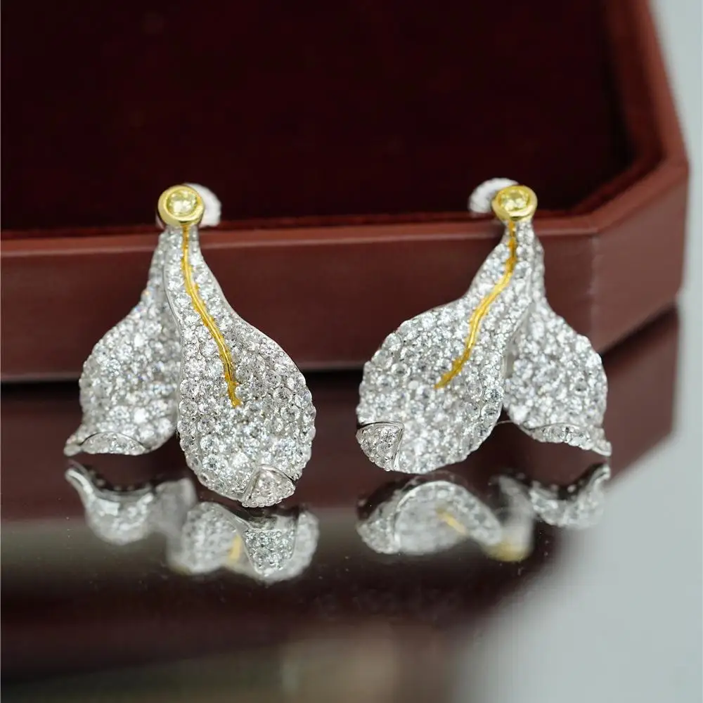 925 Silver Gold-Plated Leaf Earrings Mermaid Versatile Accessories