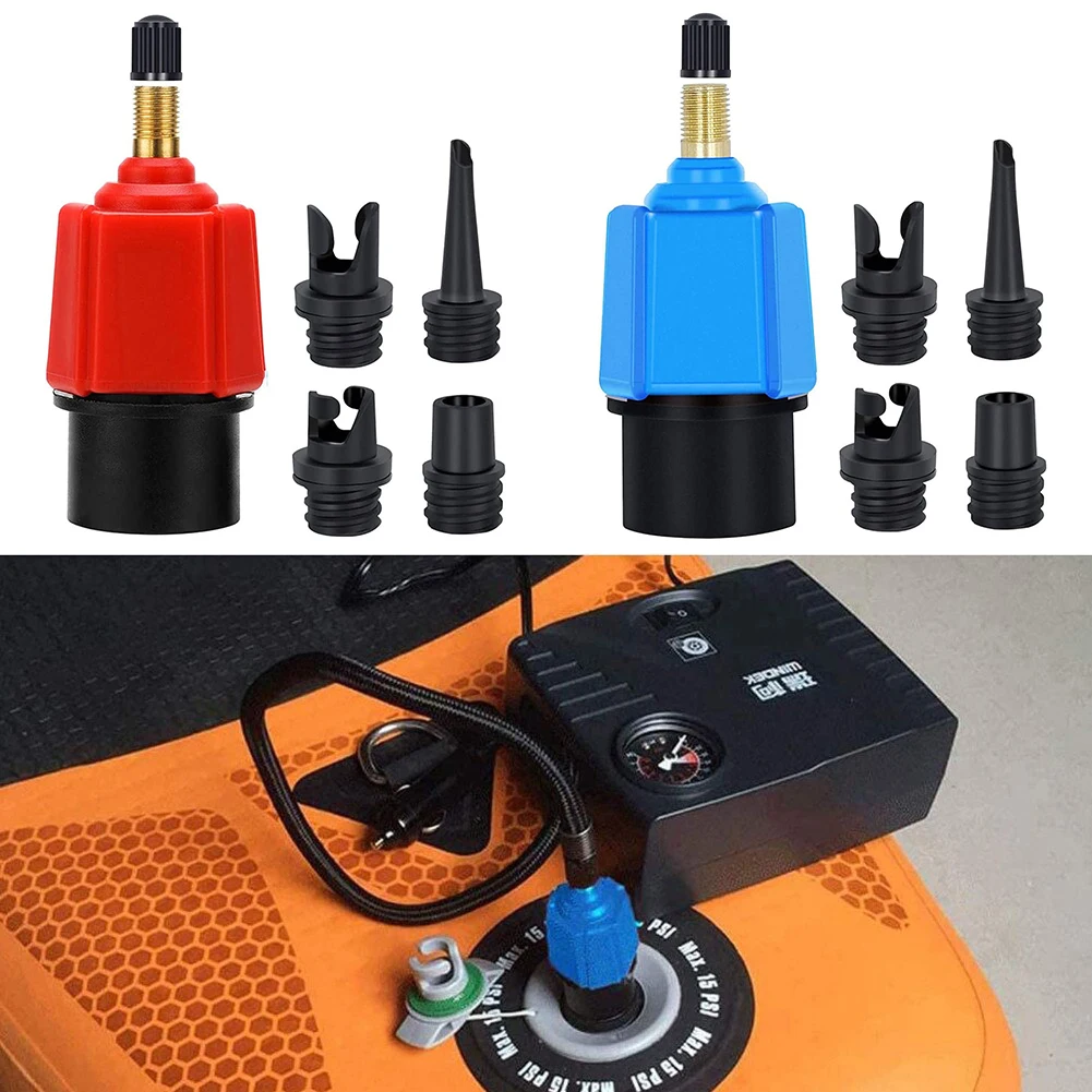 Sup Air Pump Adapter Inflatable Paddle Rubber Boat Kayak Air Valve Adaptor Tire Compressor Converter with 4 Nozzle for SUP Board