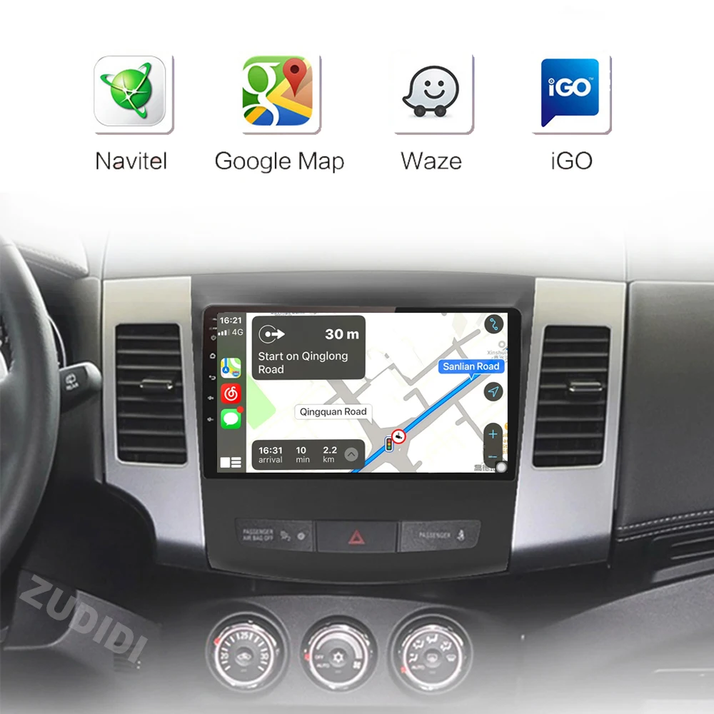 2 Din أندرويد 16 راديو السيارة مشغل وسائط متعددة لميتسوبيشي أوتلاندر 2006-2011 بيجو 4007 سيتروين C-Crosser Carplay نظام تحديد المواقع