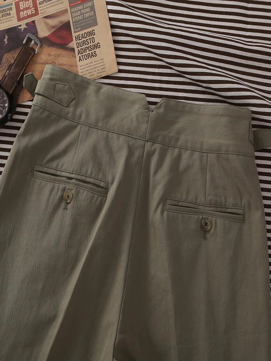 homemade three generation silhouette pants men's loose straight Paris button adjustable casual pants herringbone pattern gre