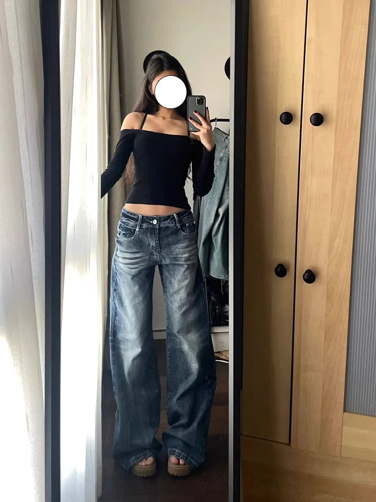 

Джинсовые джинсы Bell Bot с высокой талией, женские уличные американские брюки свободного покроя, винтажные длинные брюки, осенняя мода, большие размеры