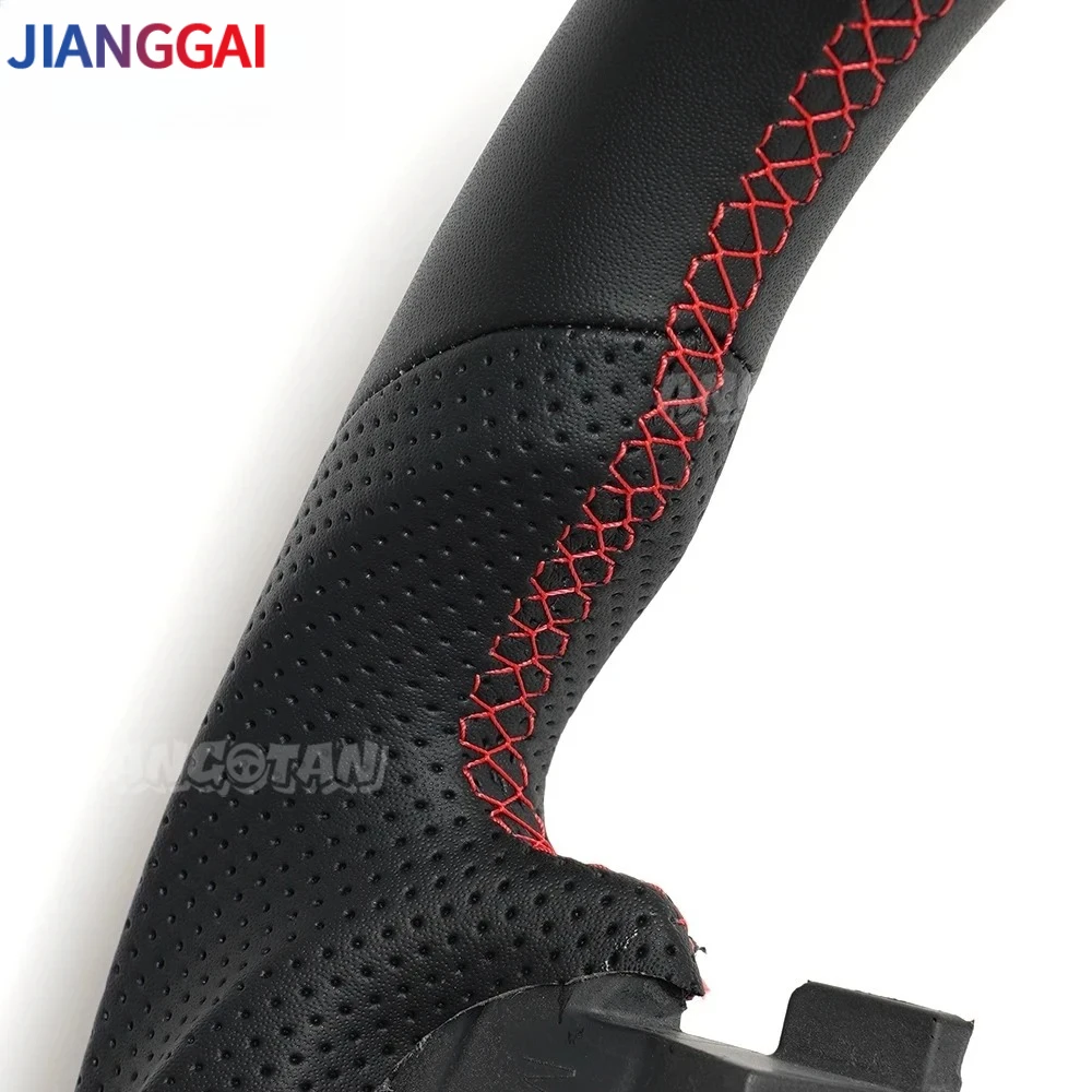 

Full Leather Steering Wheel Round-Top Flat-Bottom Red Stitch For Dodge Charger Challenger Durango 2011-2014 Car Accessories