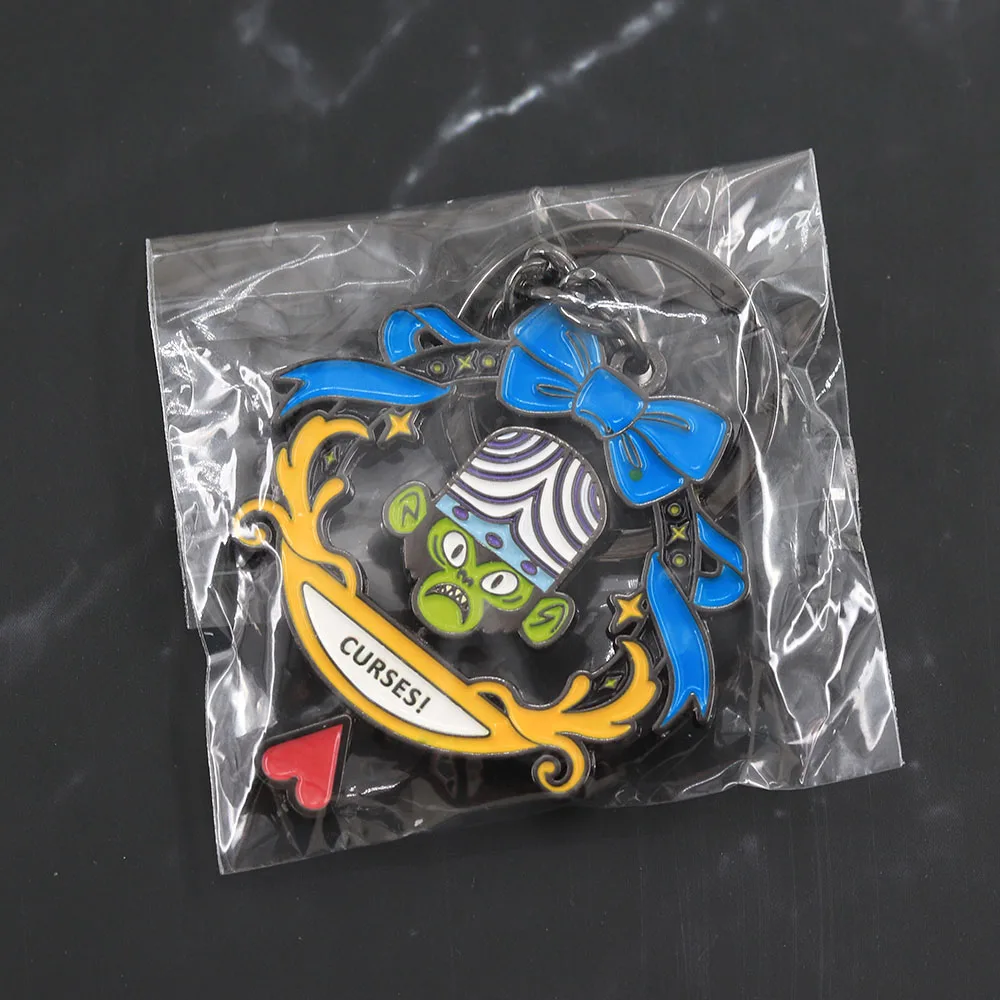 Lustiger Mojo Jojo Drehbarer Schlüsselanhänger, Doppelseitiger Spinning-Schlüsselring, Kawaii-Bösewicht-Figur, Metallanhänger, Taschendekoration, Geschenk für Fans – Detail 9