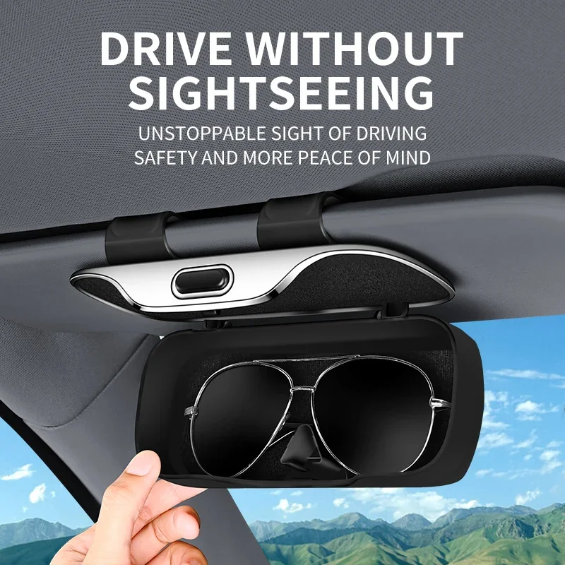 Car Sunglasses Holder Clip On Sun Visor Glasses Case Anti Scratch Soft Lined ABS Box Fit All Vehicles