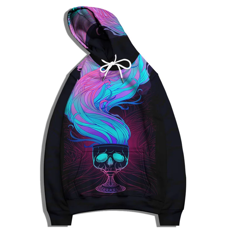 Holloween Men Hip Hop Style Clothes Hoodies Unisex Cartoon Skull Flower Printing Hooded Sweatshirt Sportwear Pullover Size S-6XL