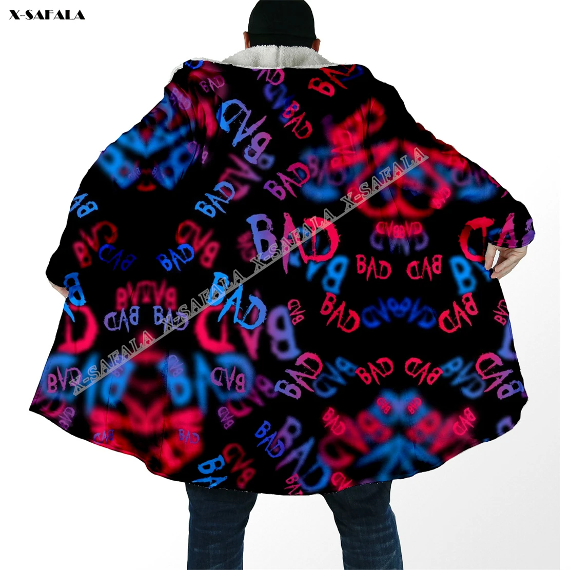 Beautiful World Geometrical 3D Printed Overcoat Hooded Blanket Coat Robe Fleece Loose Men Female Cloak Windproof