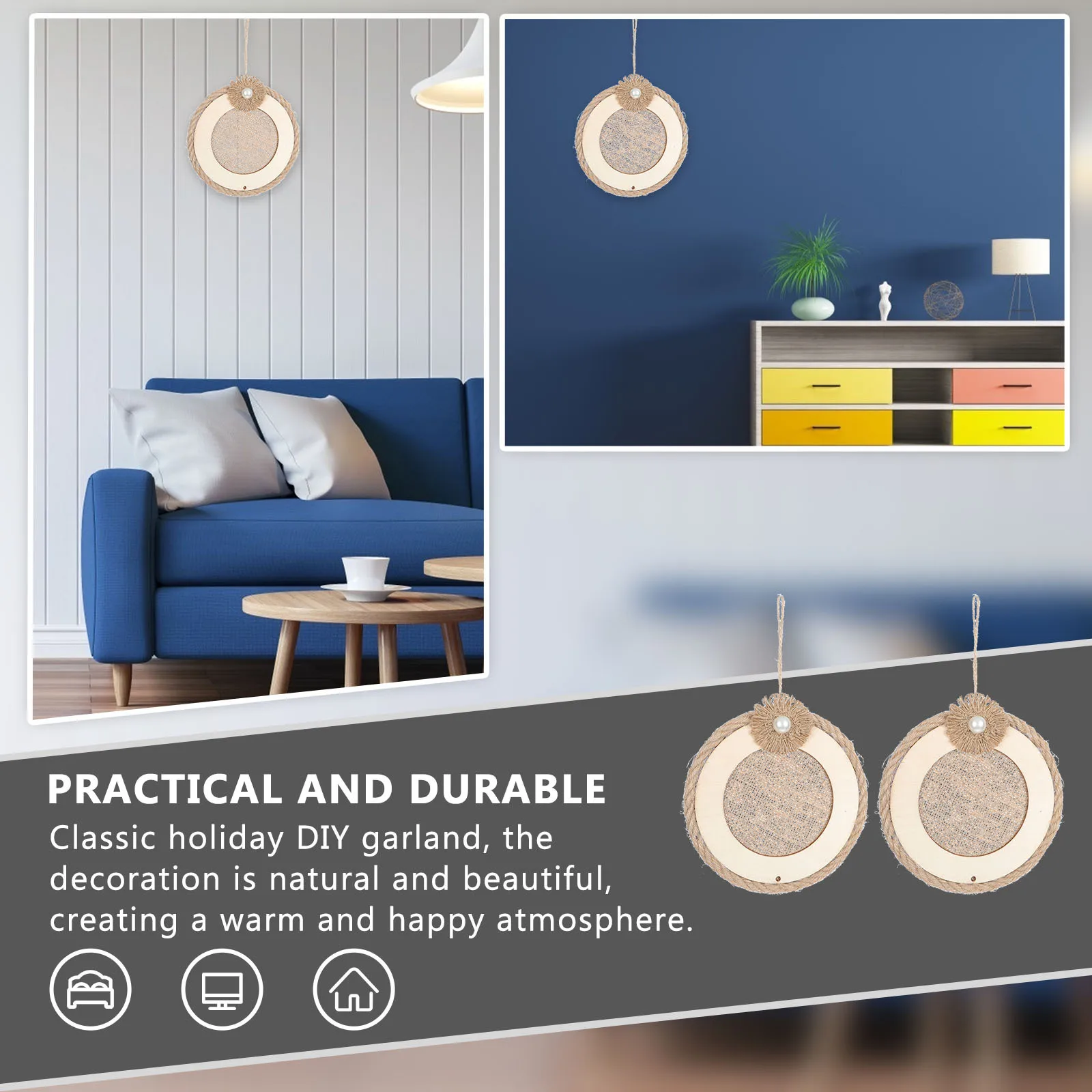 

2Pcs Wooden Chip Wreath DIY Base Khaki Natural Material Christmas Craft Pendant Home Decor Wooden Chip DIY Wreath Frame