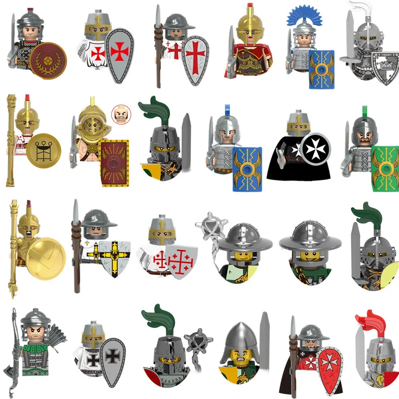 Figura de Acción de Caballero Medieval, Bloques de Construcción de Soldados, Figura Militar, Modelo DIY, Armadura, Casco, Guerrero, Piezas, Juguetes, Regalo