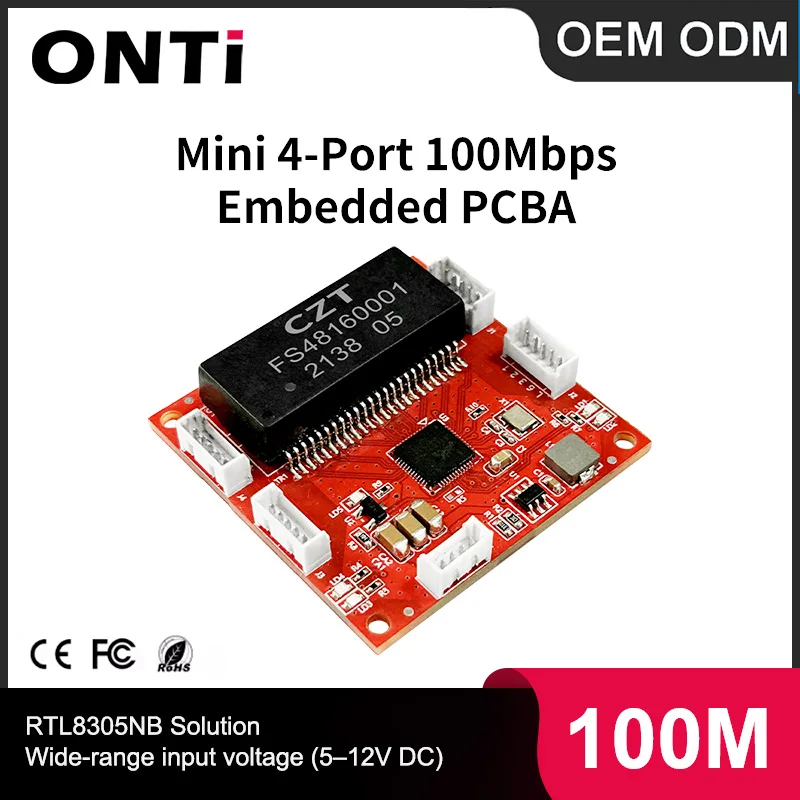 ONTi 4-ports 100M Embedded Switch Module Mini High Integration LAN Ethernet Switch Board for Industrial Automation Traffic Etc.