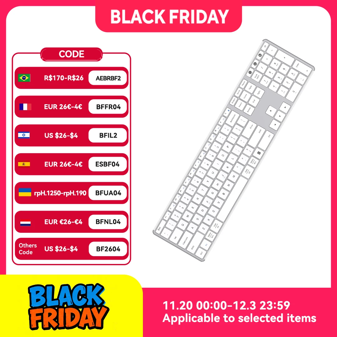 

AUSDOM White Sofkeys4 Wireless Bluetooth Dual Mode 3 Key Zone Keyboard Office Home Keyboard Silent 110 Keys For PC Computer Ipad