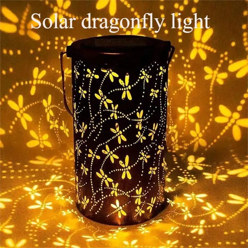 1pcs Solar Outdoor Hanging Light, Dragonfly Element Solar Light, Outdoor Waterproof Garden Decorative Light, Metal Lanterns