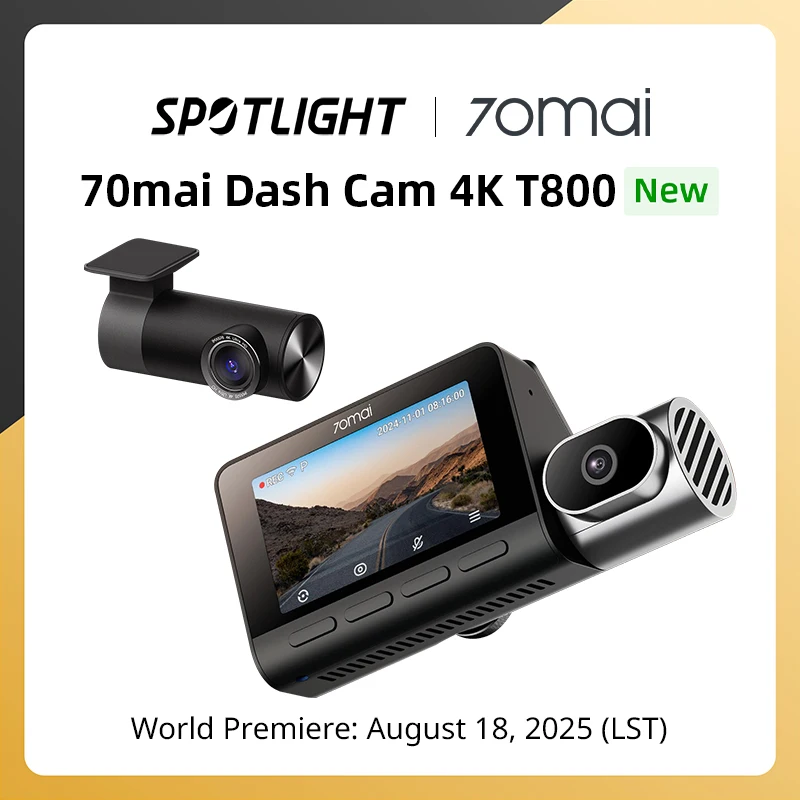 【New Launch】70mai Dash Cam 4K T800 3-Channel HDR Supercapacitor WiFi 6 Voice Control 4G Compatible Car DVR 70mai T800