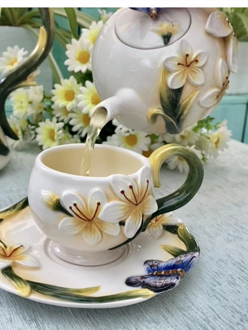 

3d трехмерная орхидея керамический чайник чайный сервиз украшение горшка